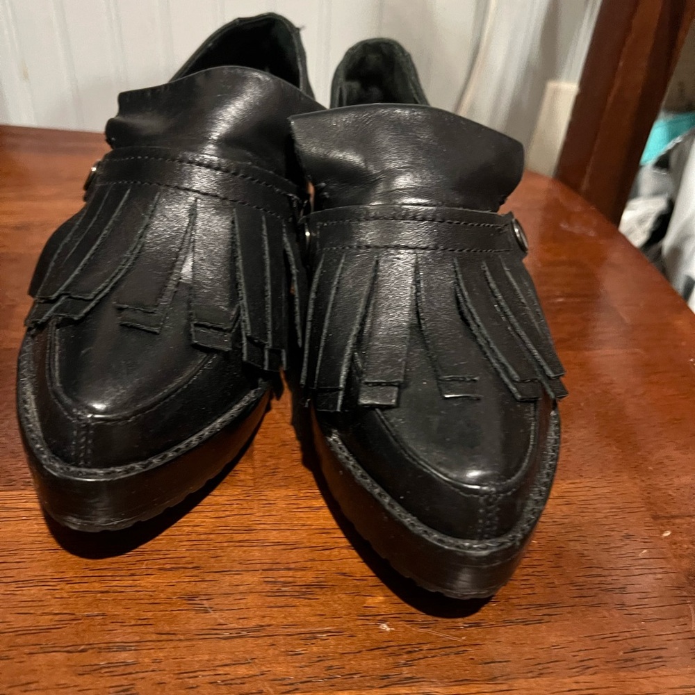 Tibi Women’s Black Loafers with Detachable Fringe Detailing Size 36.5